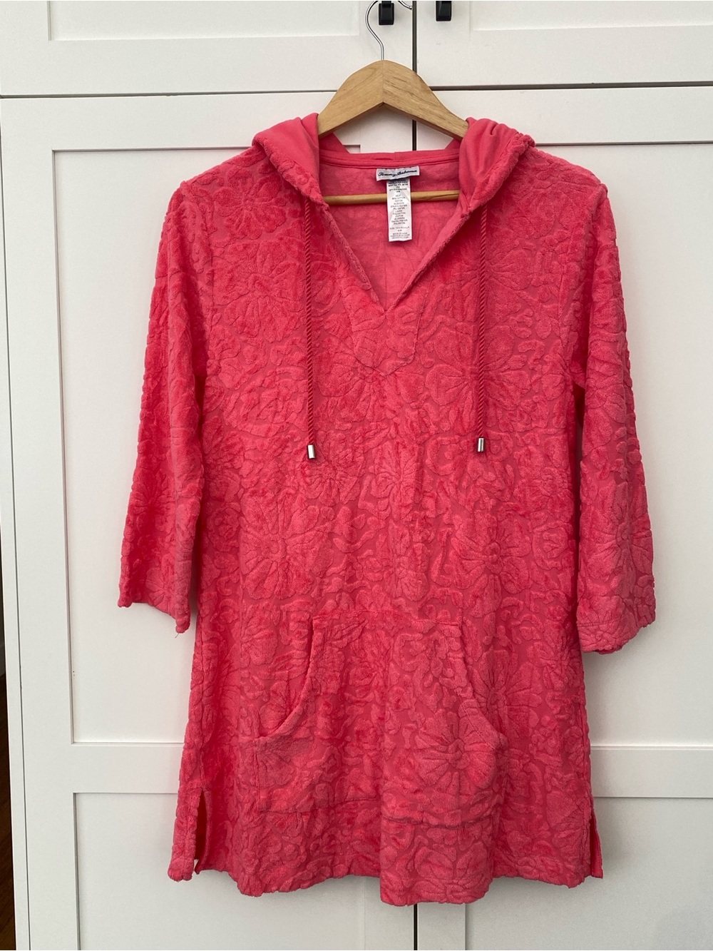 Tommy Bahama Long Sleeve Hooded Coral Terry Cloth Towel Swim Beach Coverup Sz M